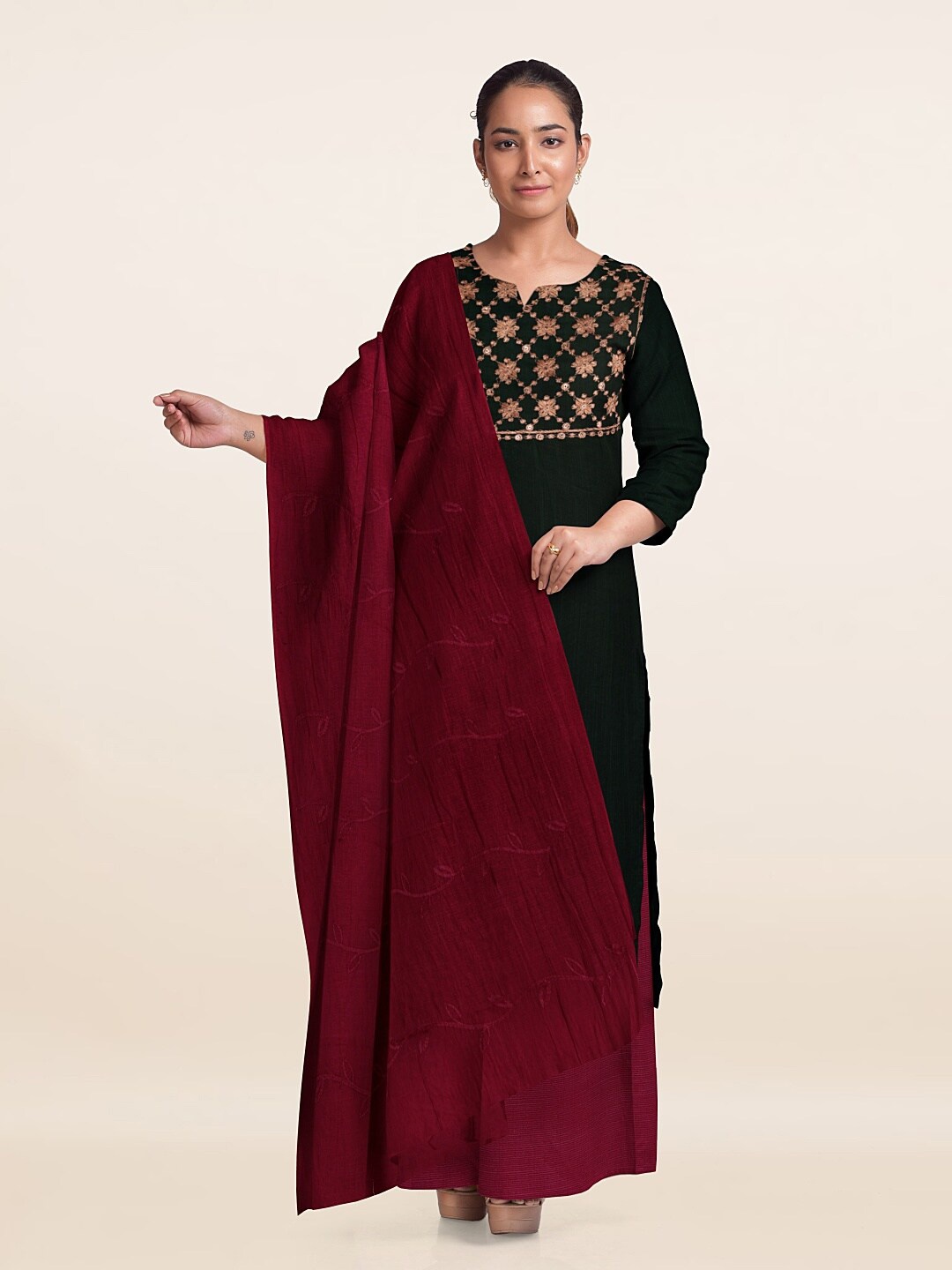 

Pothys Embroidered Unstitched Dress Material, Green