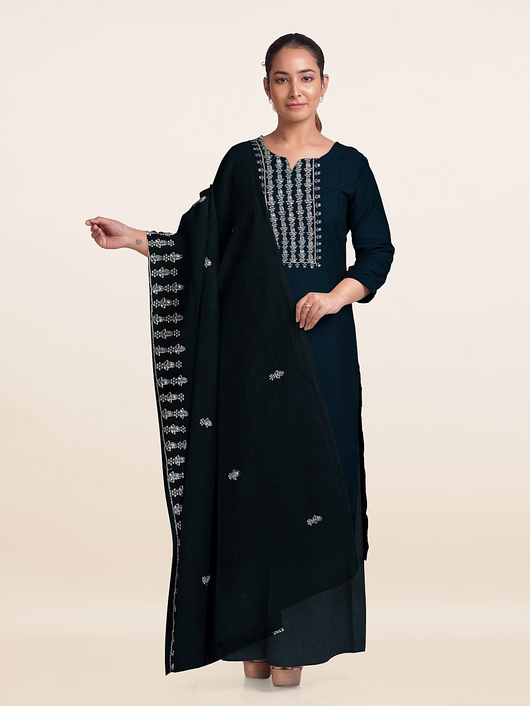 

Pothys Embroidered Unstitched Dress Material, Navy blue