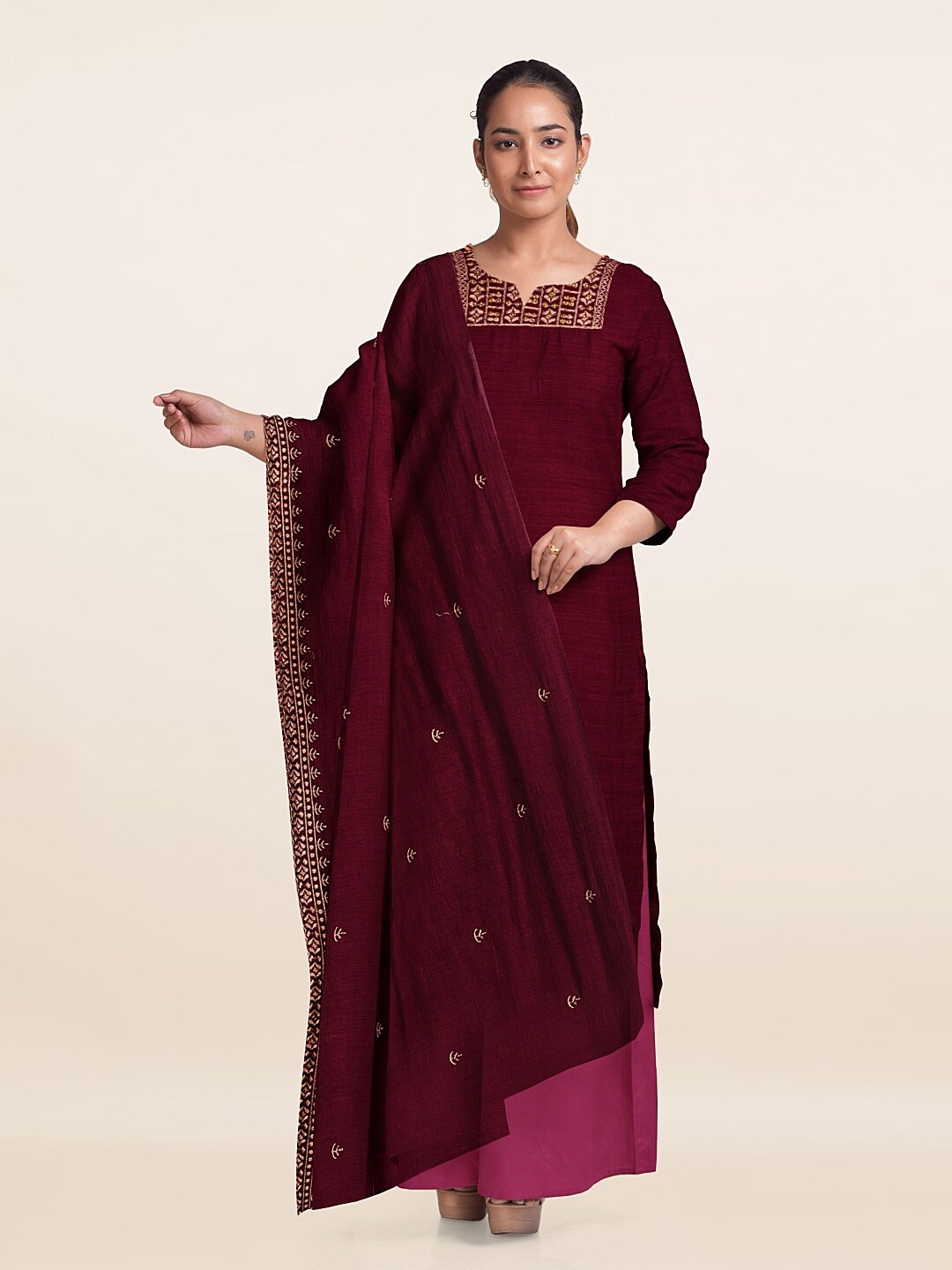 

Pothys Embroidered Unstitched Dress Material, Magenta