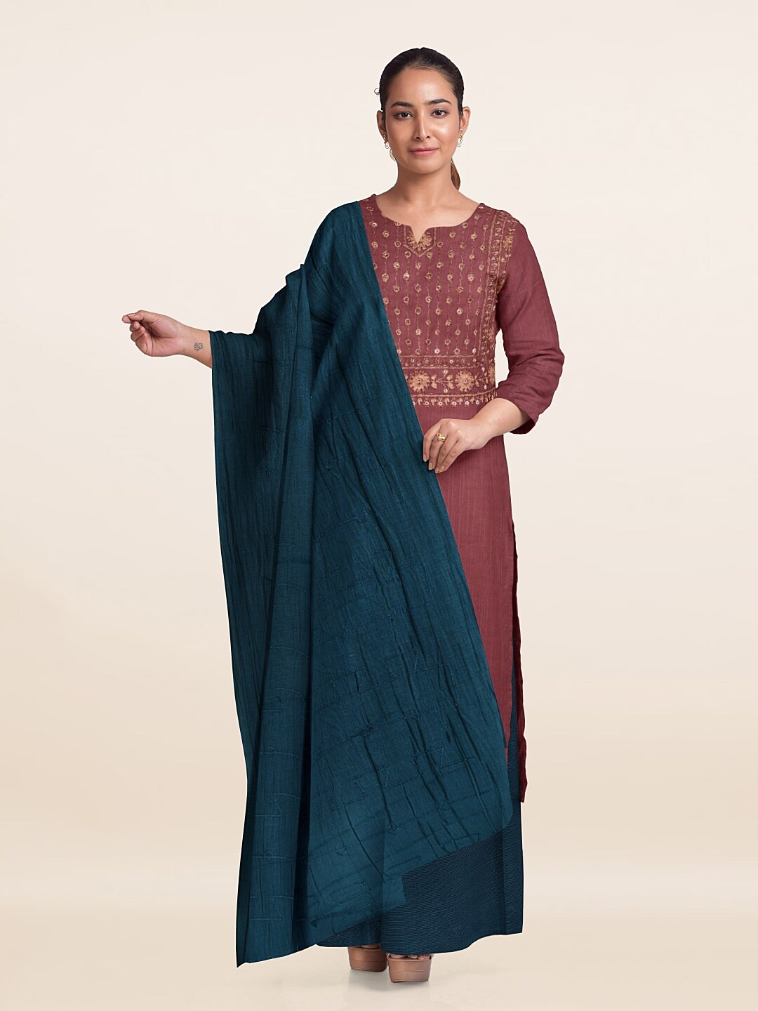 

Pothys Pink & Green Unstitched Dress Material