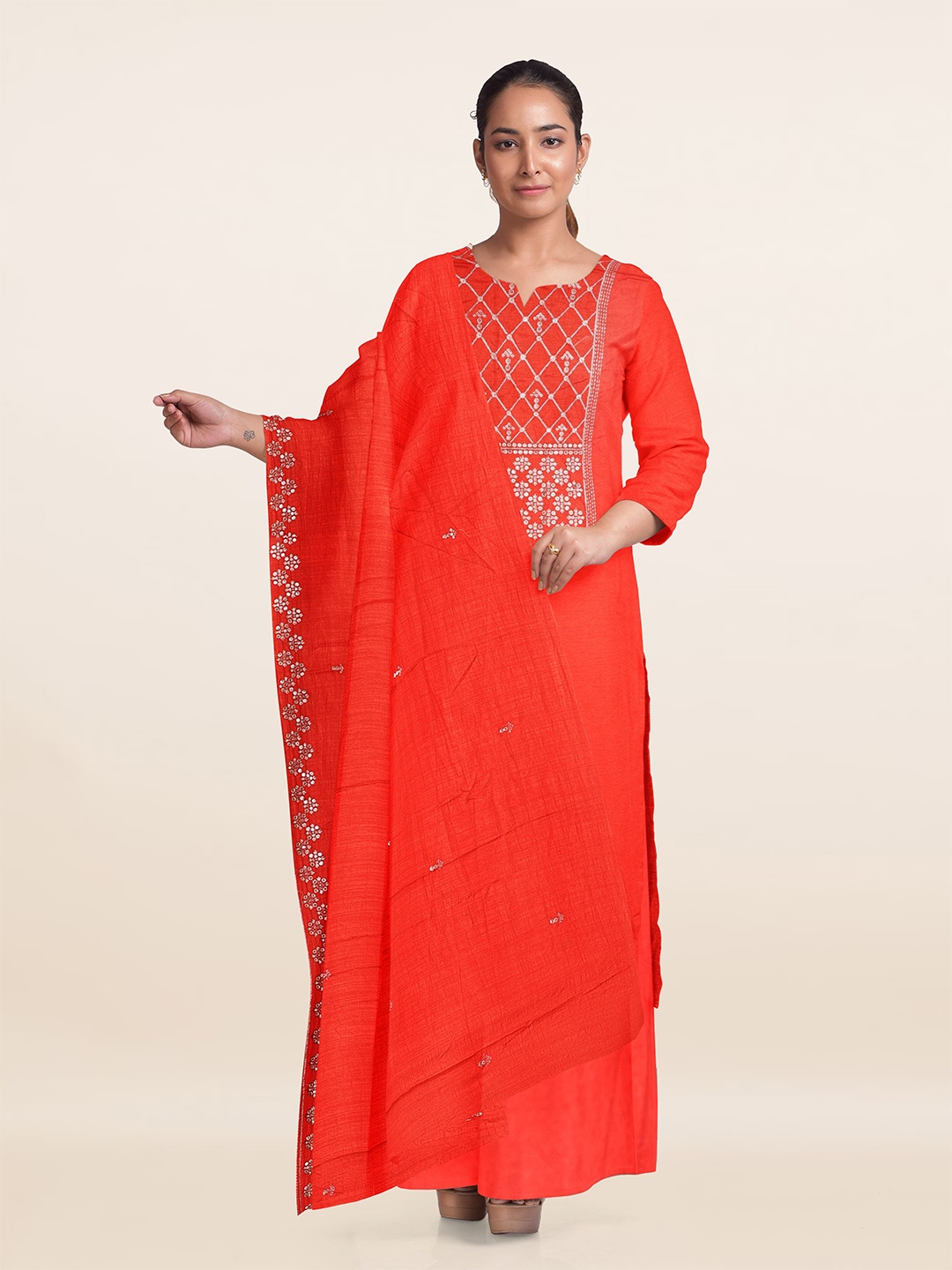 

Pothys Embroidered Unstitched Dress Material, Orange