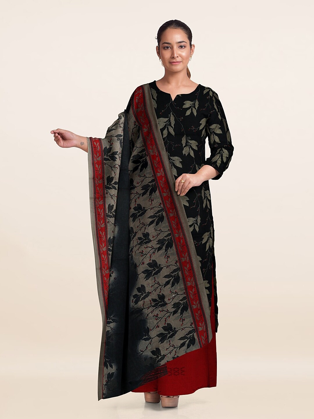 

Pothys Floral Printed Unstitched Dress Material, Black