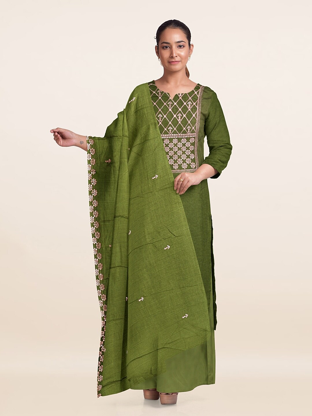 

Pothys Embroidered Unstitched Dress Material, Green