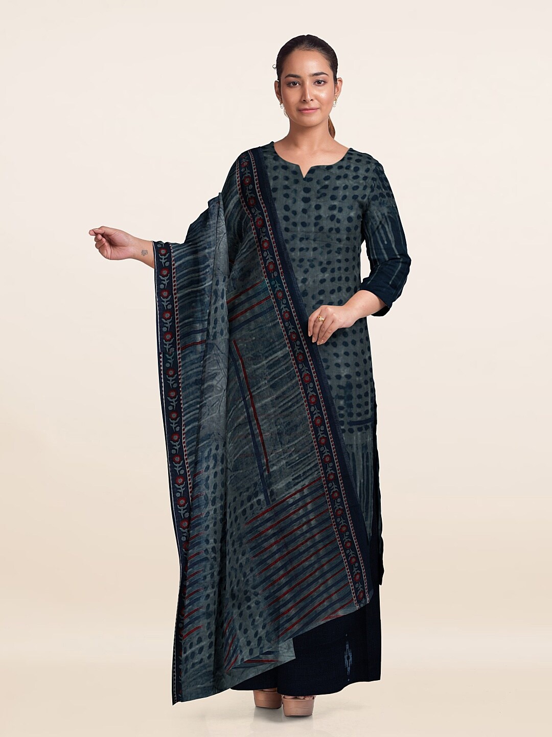 

Pothys Printed Unstitched Dress Material, Grey