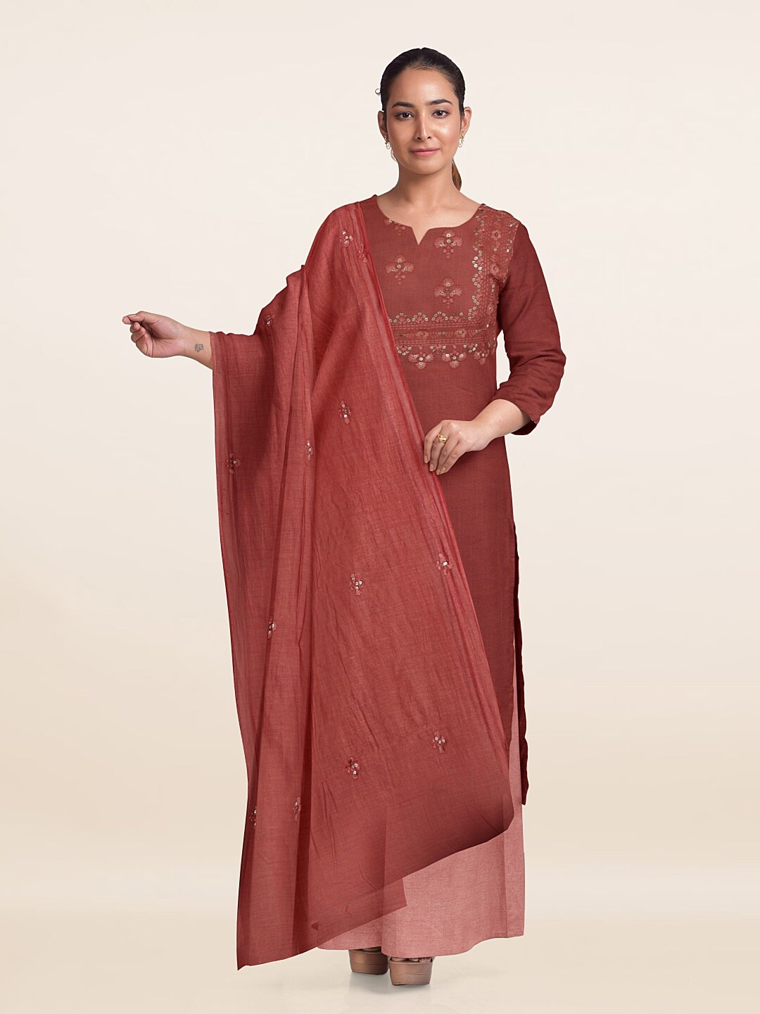 

Pothys Embroidered Unstitched Dress Material, Peach