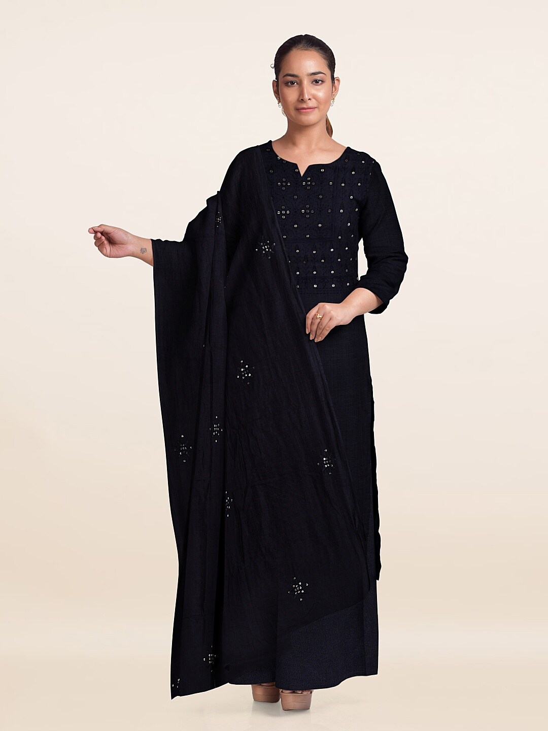 

Pothys Embroidered Unstitched Dress Material, Navy blue