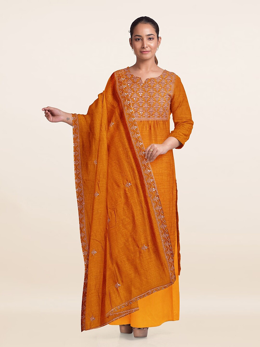 

Pothys Embroidered Unstitched Dress Material, Mustard