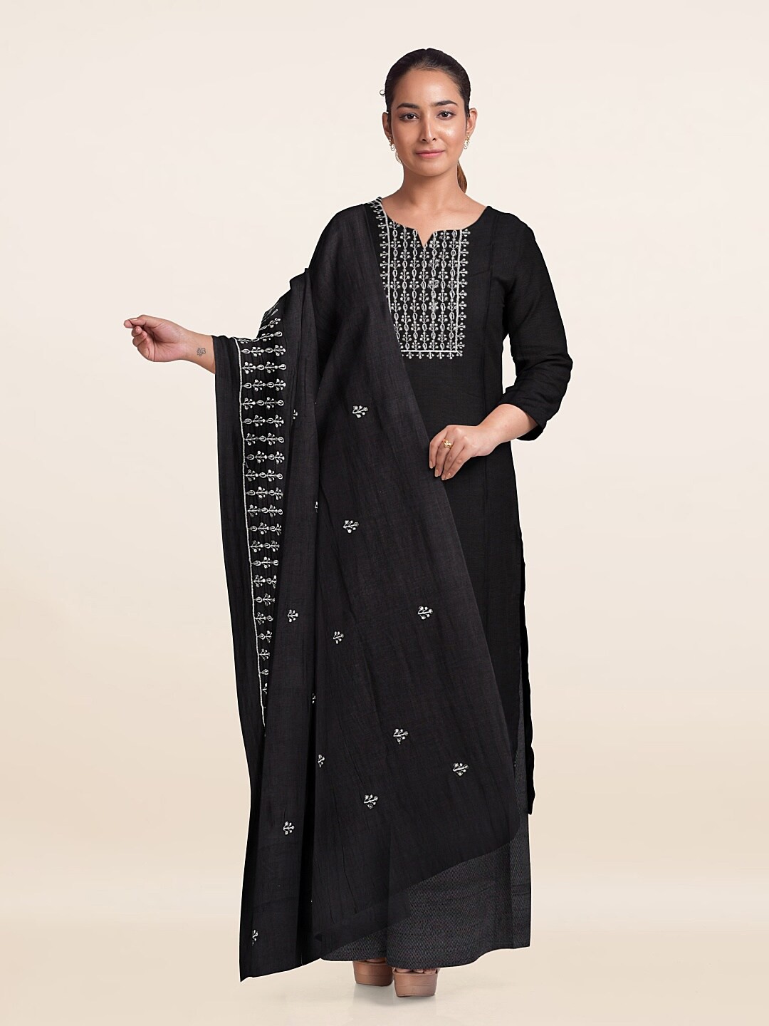 

Pothys Embroidered Unstitched Dress Material, Black
