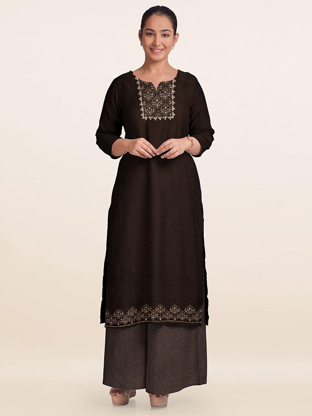 

Pothys Unstitched Dress Material, Brown