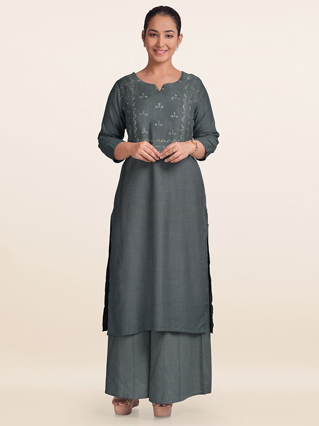 

Pothys Embroidered Unstitched Dress Material, Grey