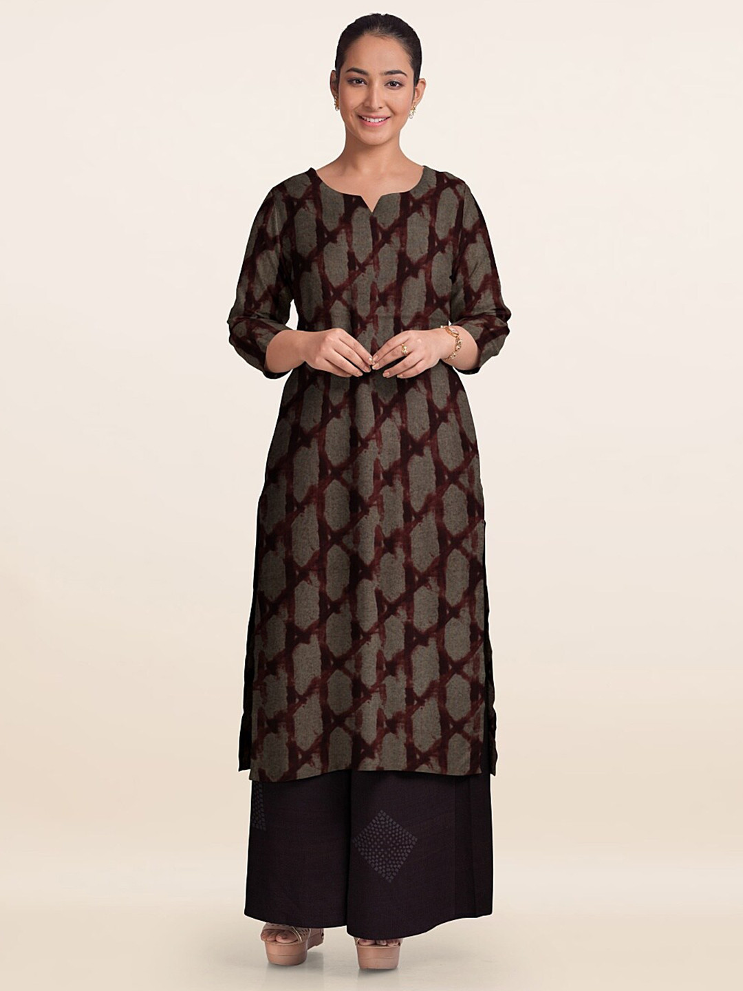 

Pothys Printed Unstitched Dress Material, Brown