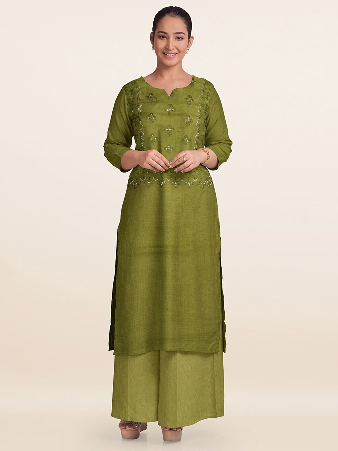 

Pothys Embroidered Unstitched Dress Material, Green