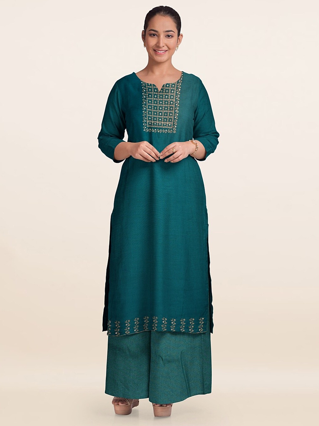 

Pothys Embroidered Sequinned Unstitched Dress Material, Teal