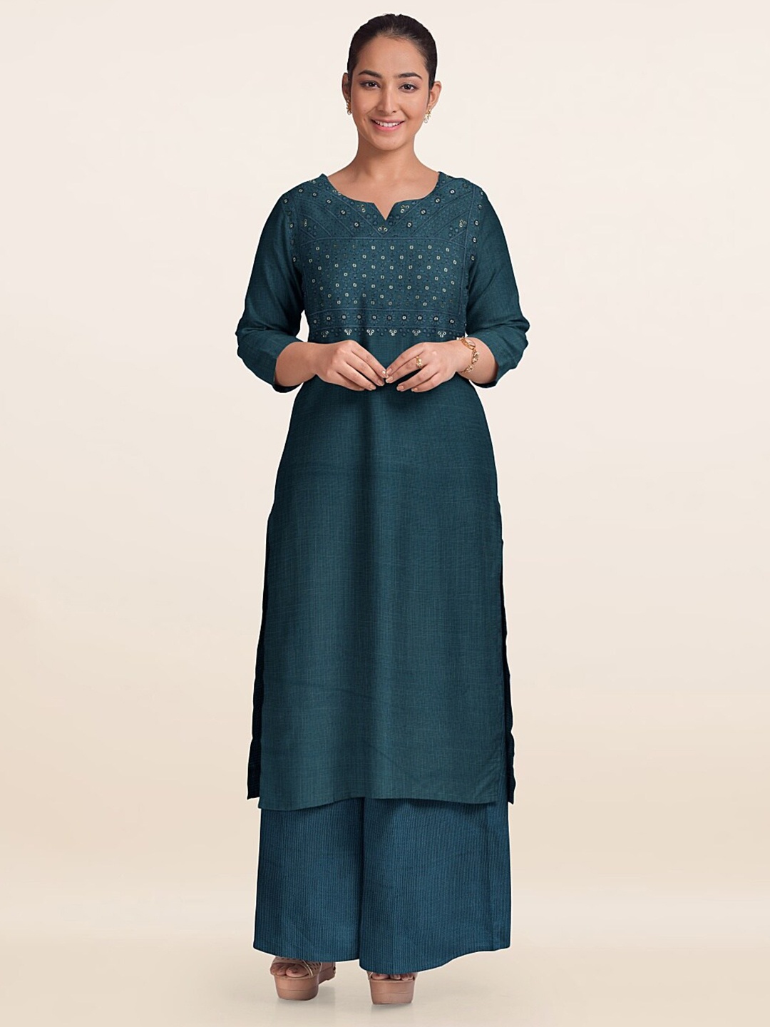

Pothys Embroidered Sequinned Unstitched Dress Material, Teal