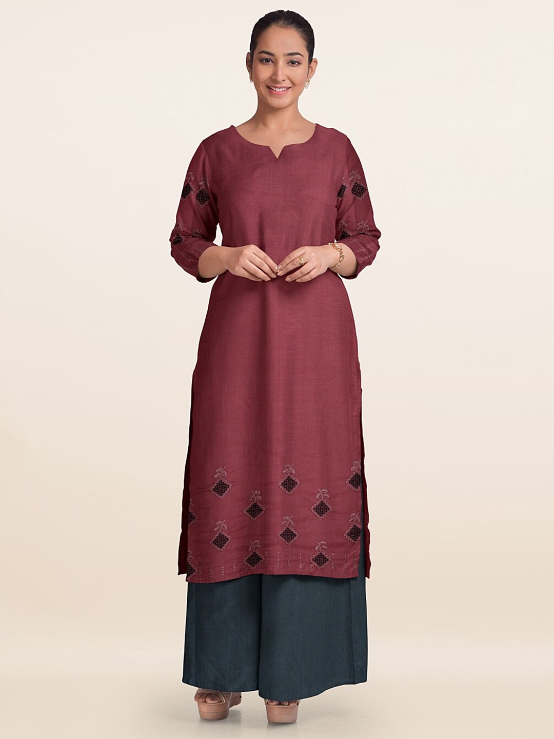 

Pothys Embroidered Sequinned Unstitched Dress Material, Rust