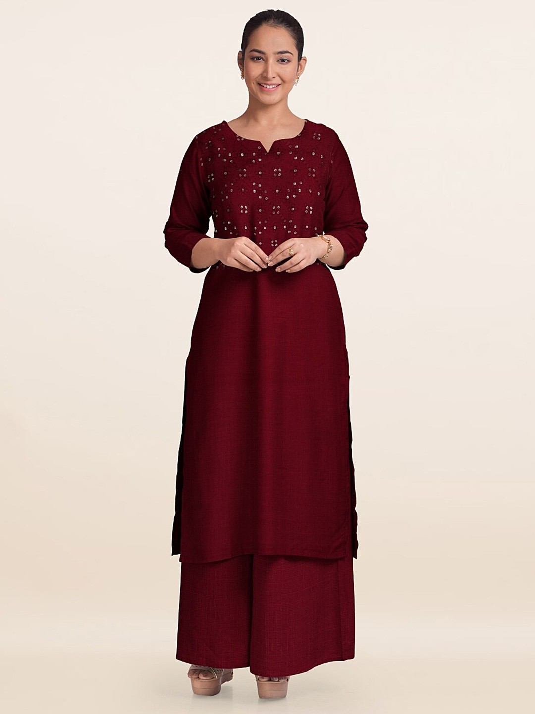 

Pothys Embroidered Sequinned Unstitched Dress Material, Maroon