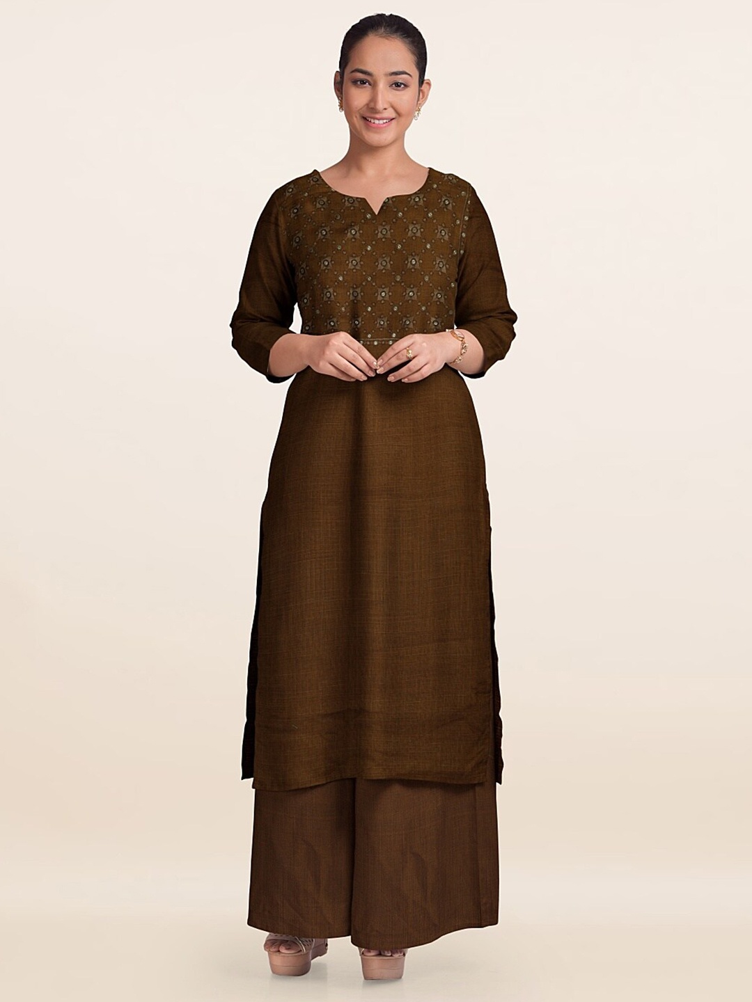 

Pothys Embroidered Unstitched Dress Material, Brown