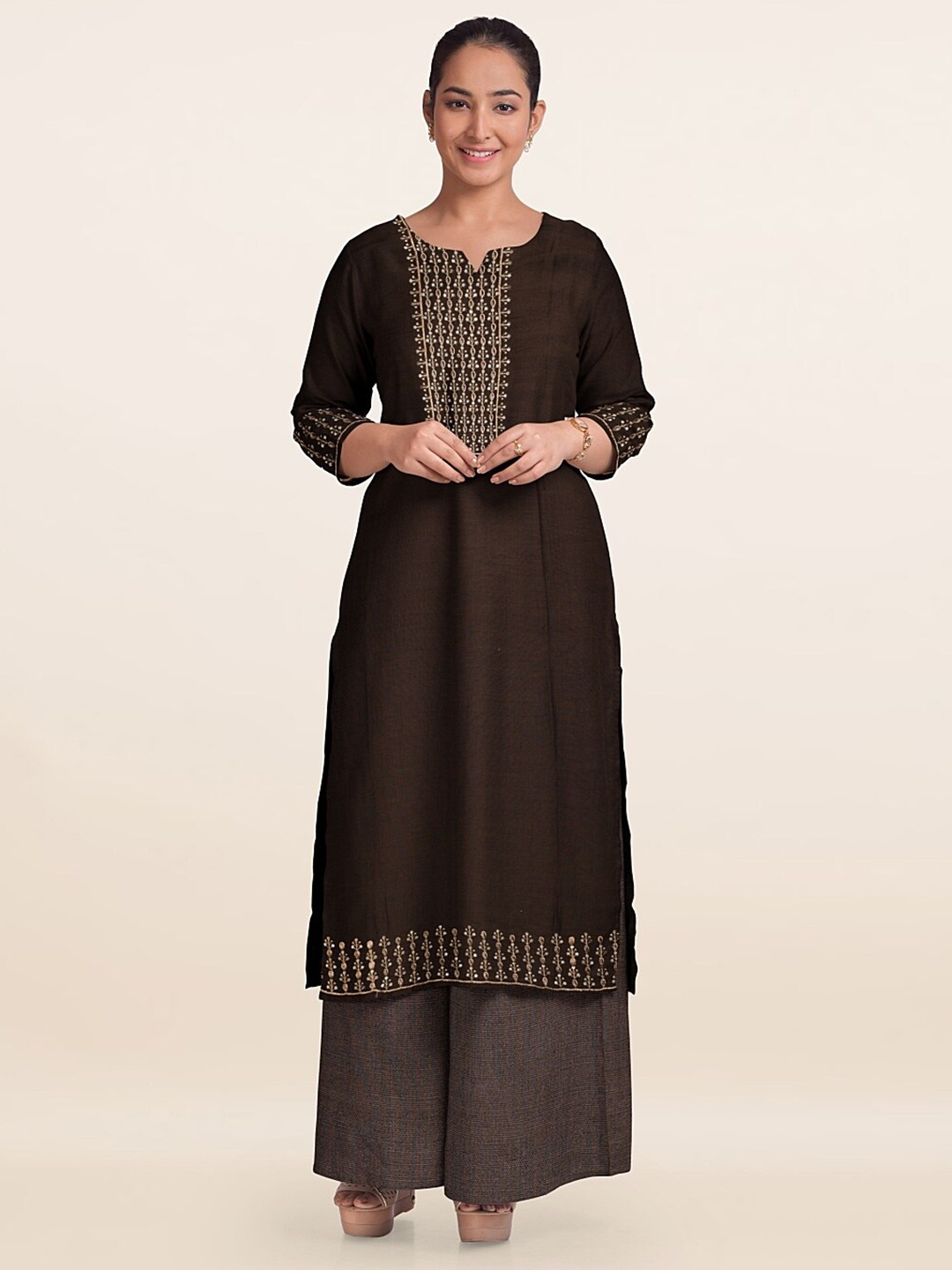 

Pothys Embroidered Unstitched Dress Material, Brown