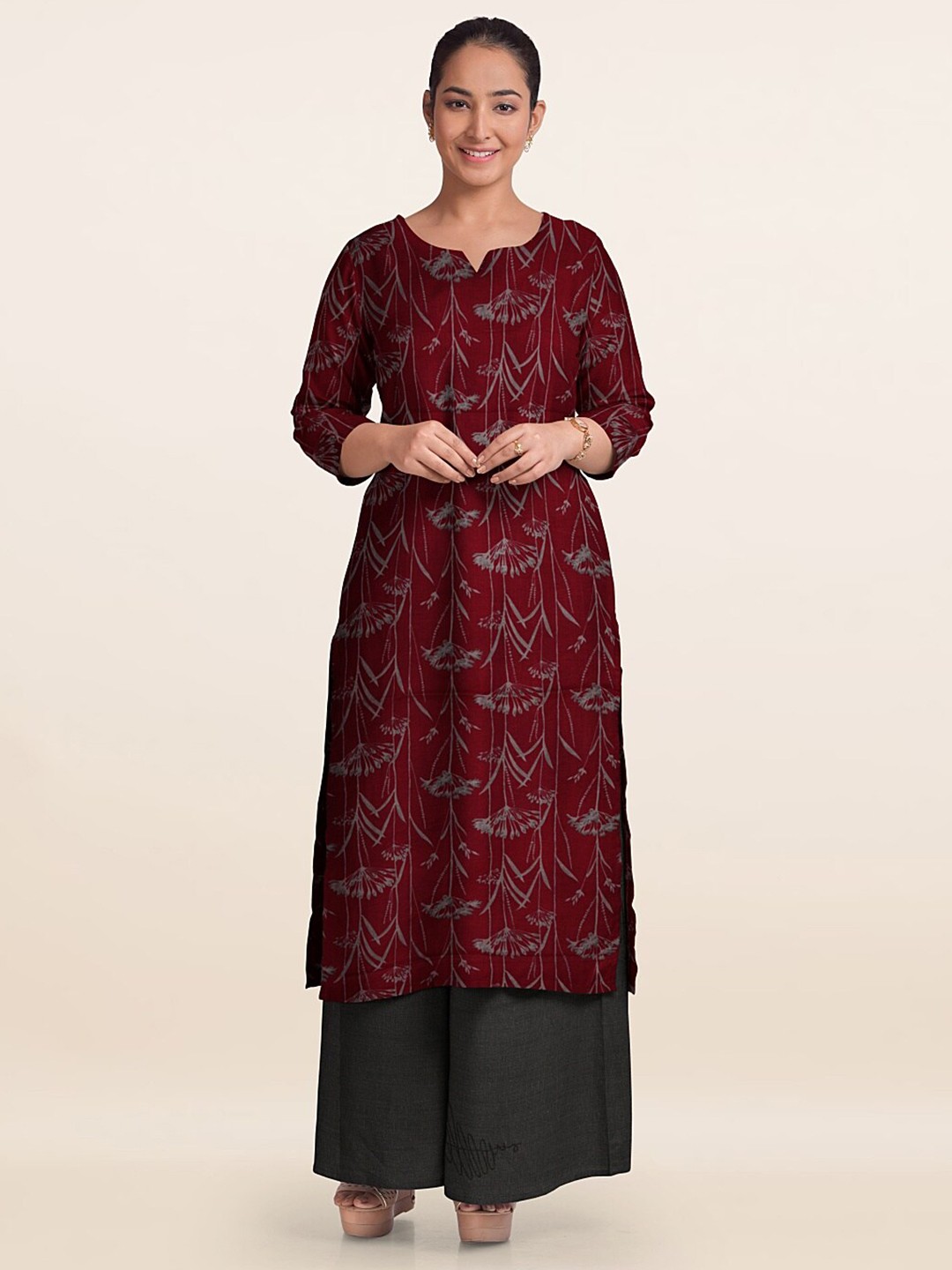 

Pothys Printed Unstitched Dress Material, Maroon