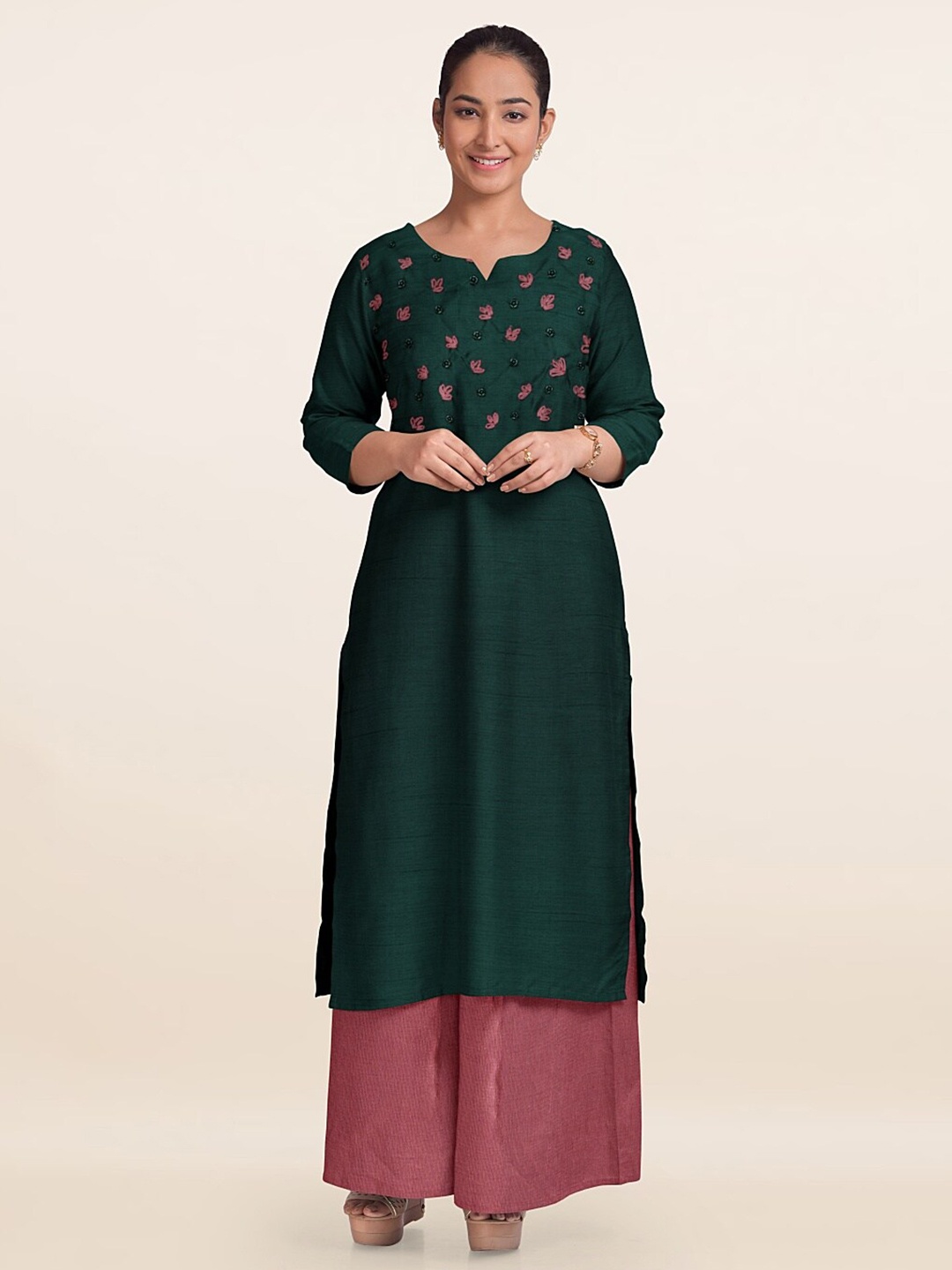 

Pothys Embroidered Unstitched Dress Material, Green