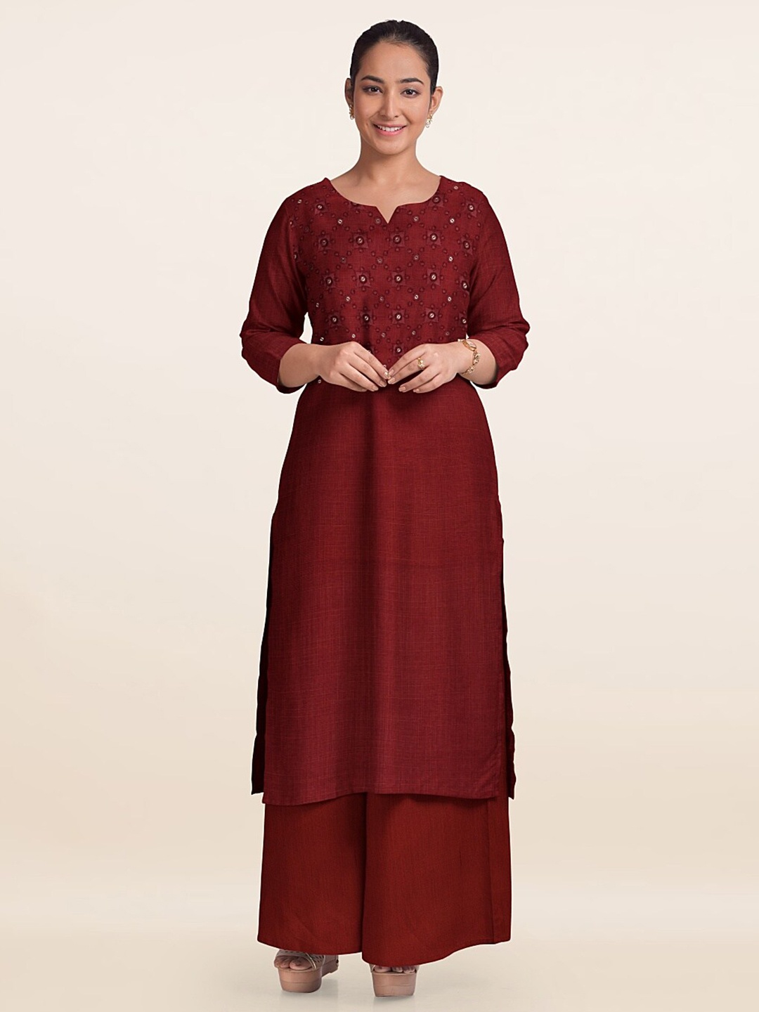 

Pothys Embroidered Unstitched Dress Material, Rust