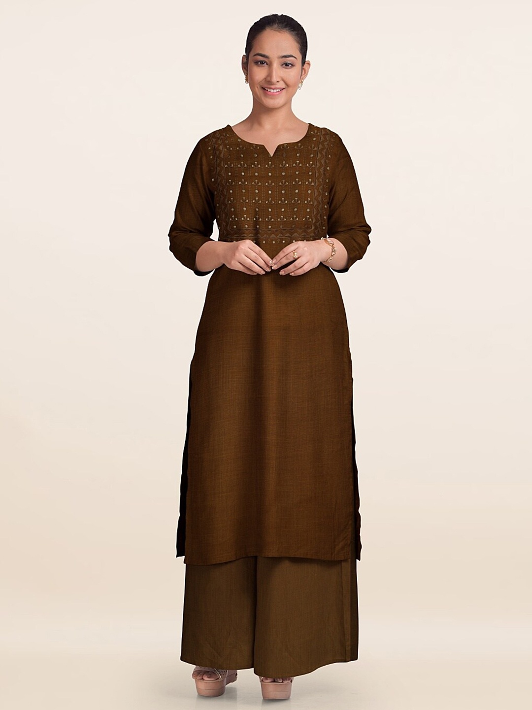 

Pothys Embroidered Unstitched Dress Material, Khaki