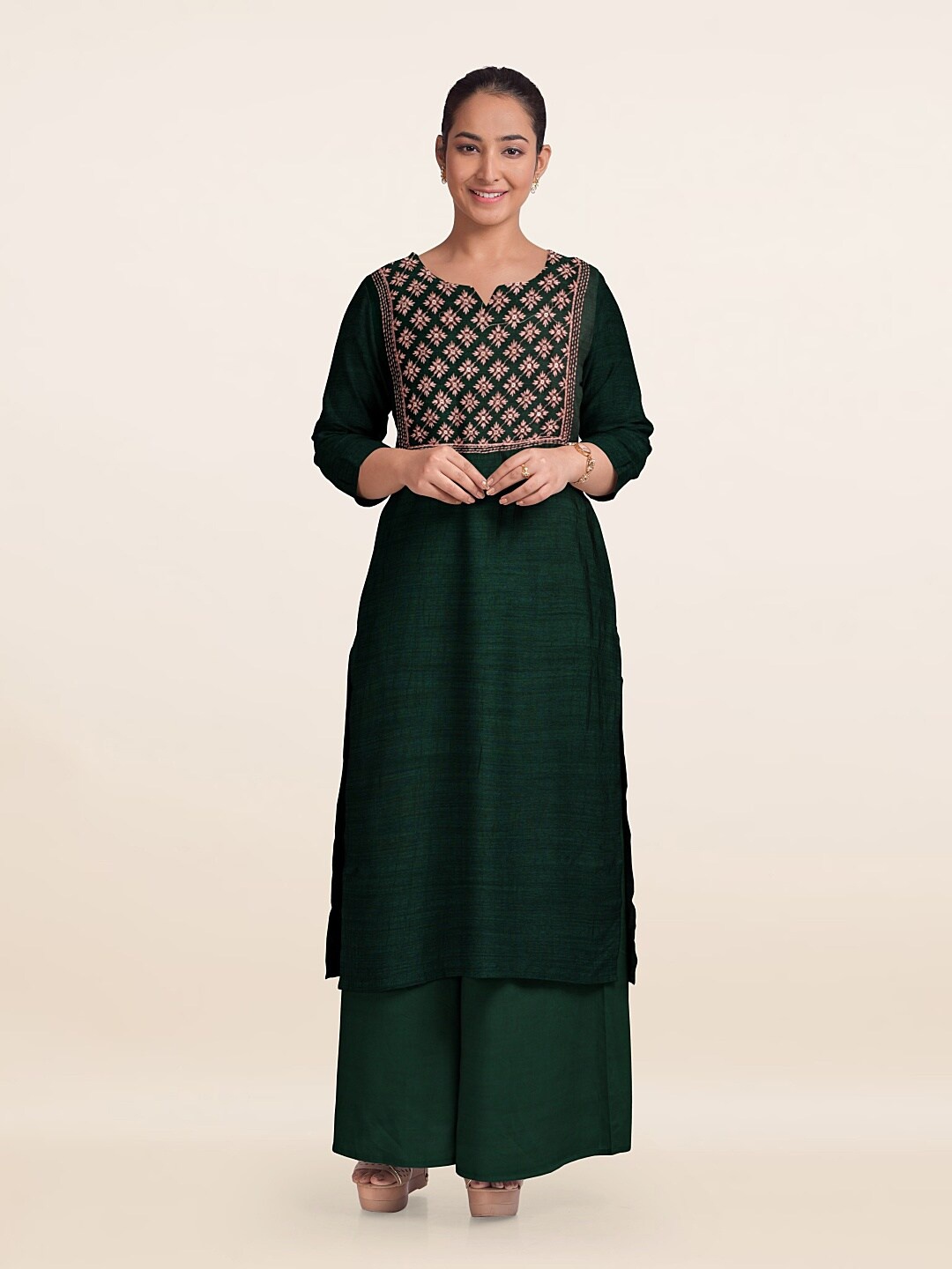 

Pothys Embroidered Unstitched Dress Material, Green