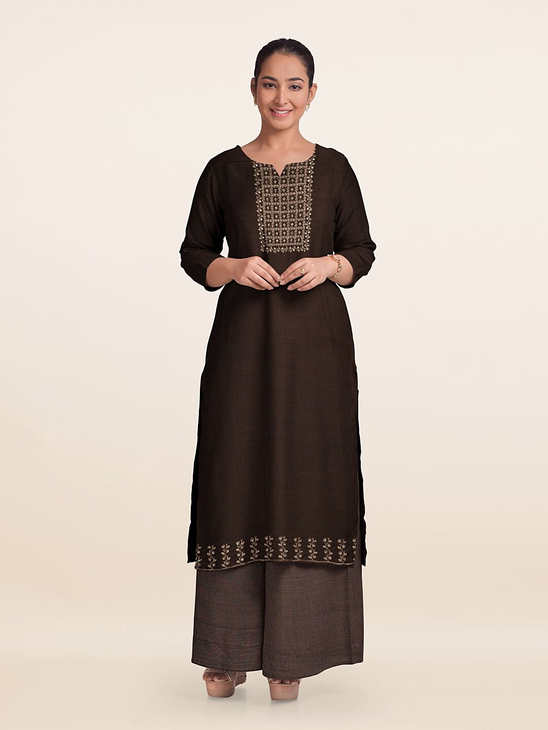 

Pothys Embroidered Unstitched Dress Material, Brown