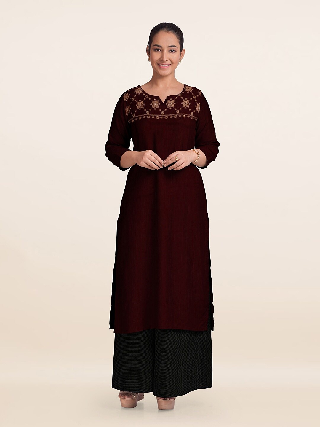 

Pothys Embroidered Unstitched Dress Material, Maroon