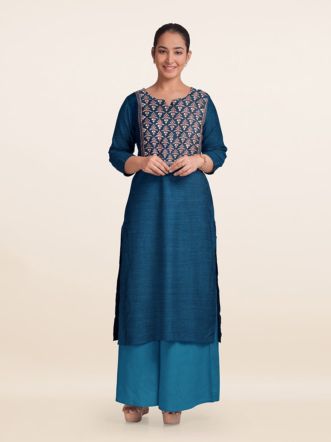 

Pothys Embroidered Unstitched Dress Material, Blue