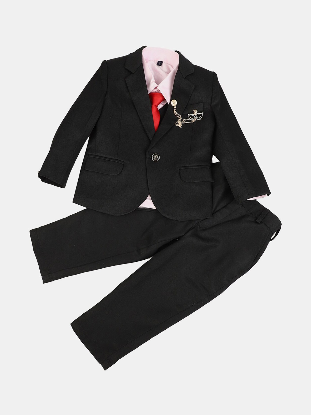 

V-Mart Boys Single-Breasted 2Pcs Suit, Black