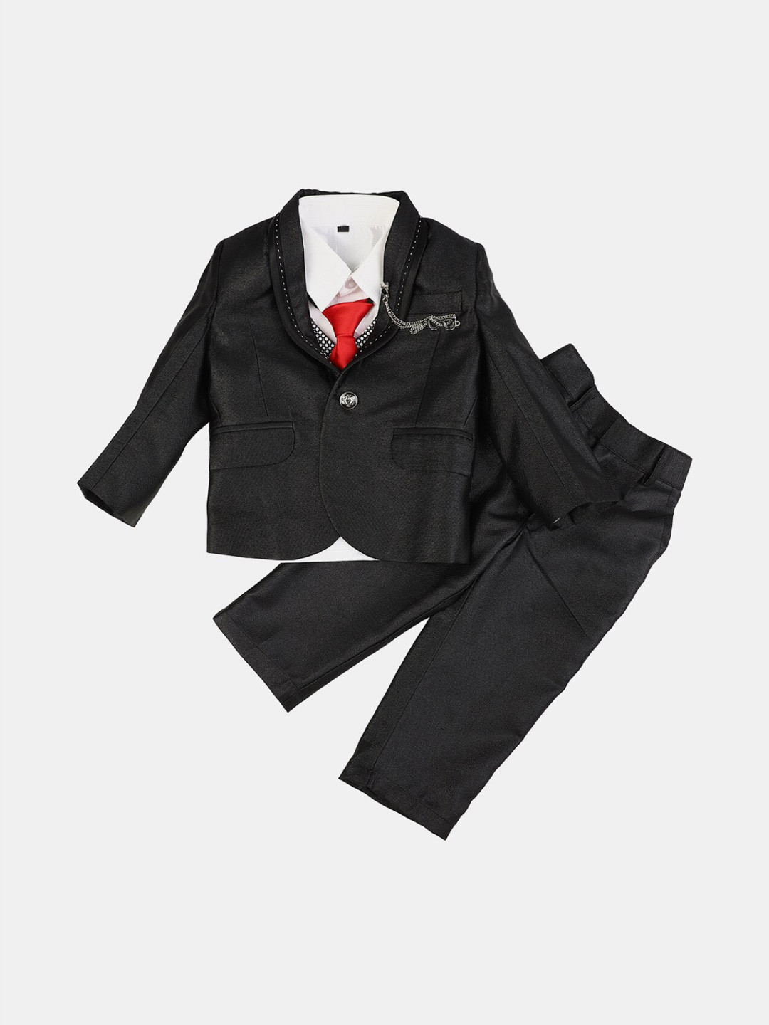 

V-Mart Boys Self Design Single-Breasted 2Pcs Suit, Black