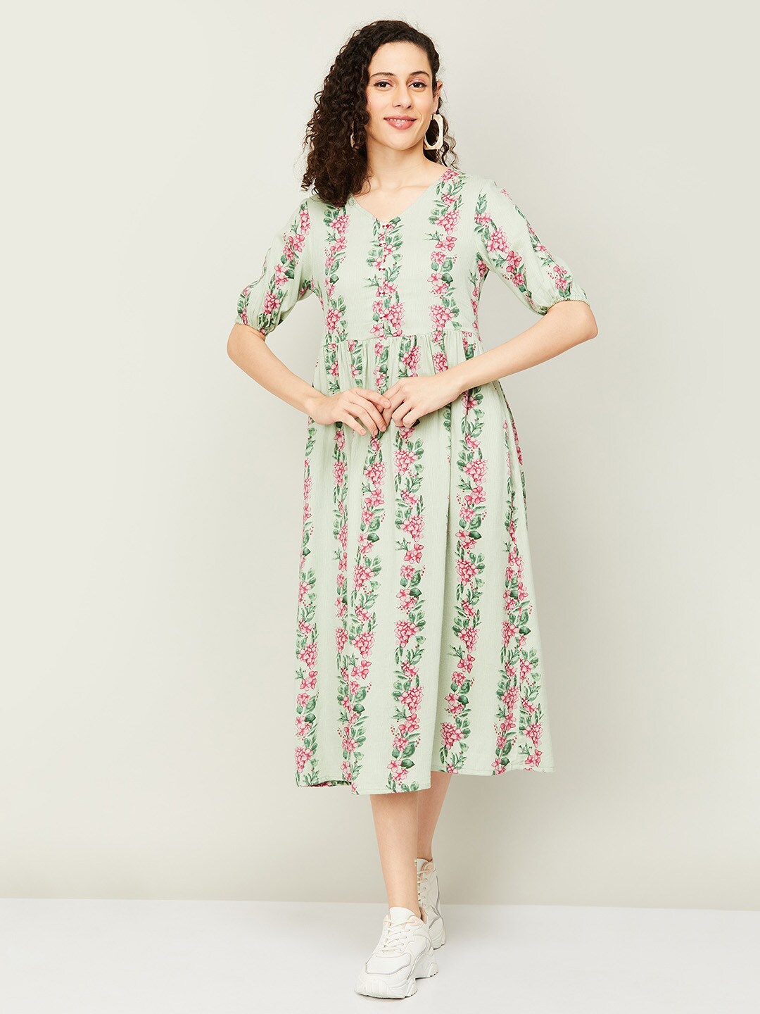 

Colour Me by Melange Floral Printed A-Line Midi Dress, Green