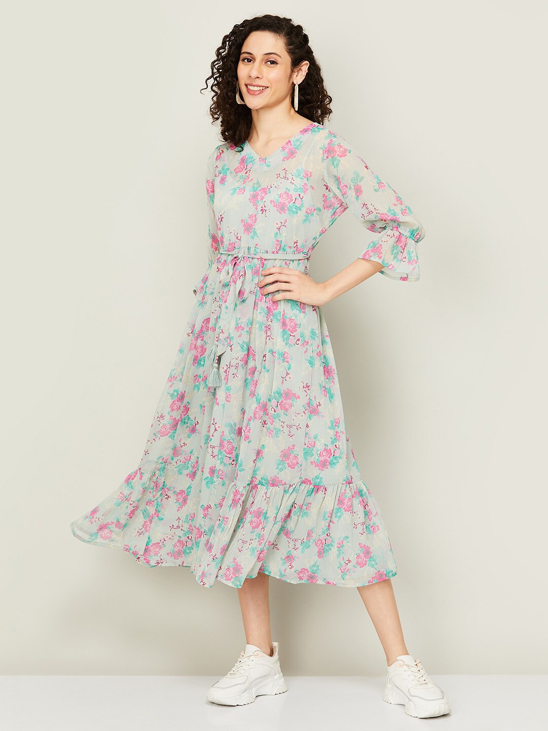 

Colour Me by Melange Floral Printed Fit And Flare Midi Dress, Grey