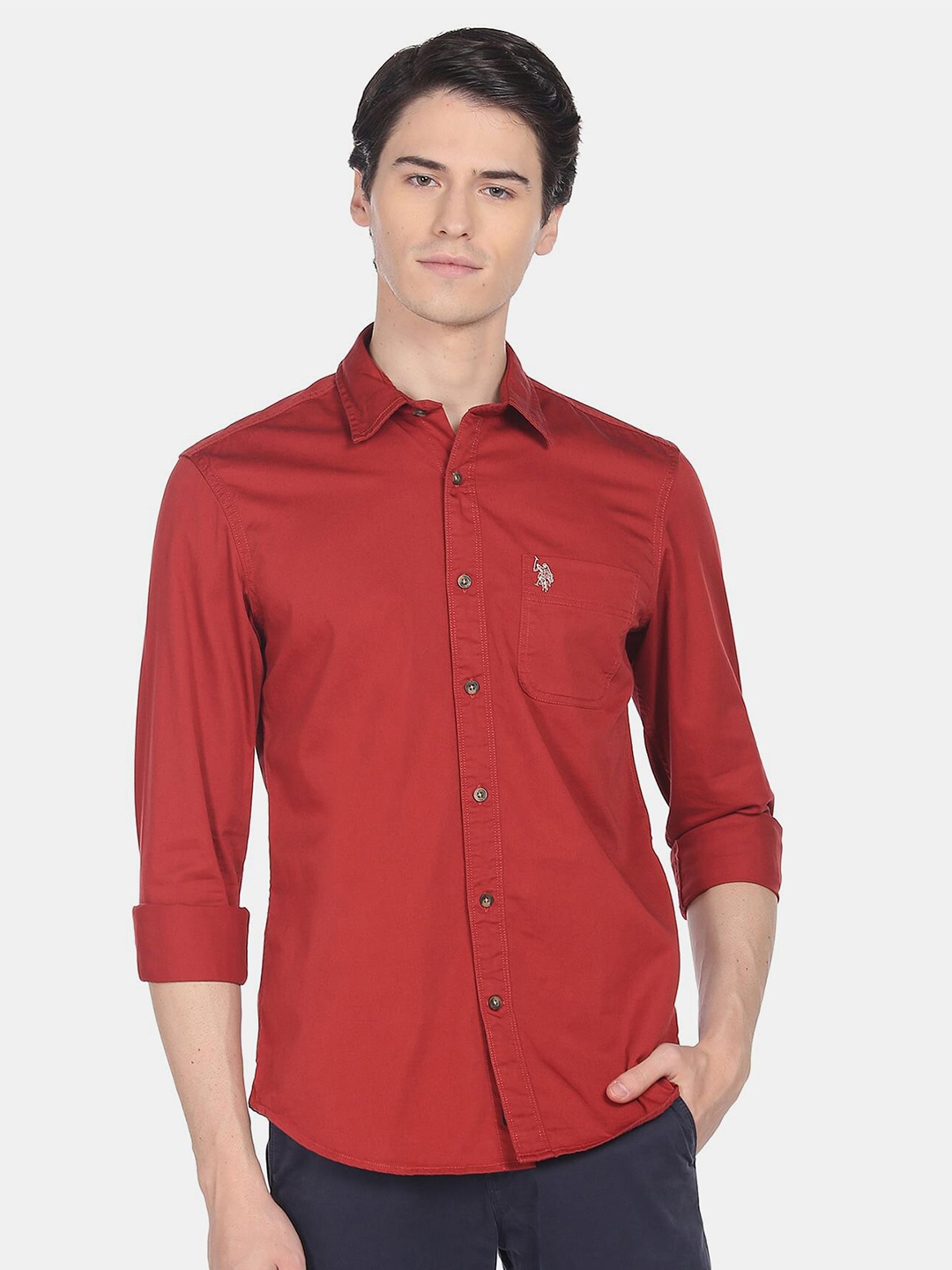 

U.S. Polo Assn. Denim Co. Men Red Slim Fit Casual Cotton Shirt