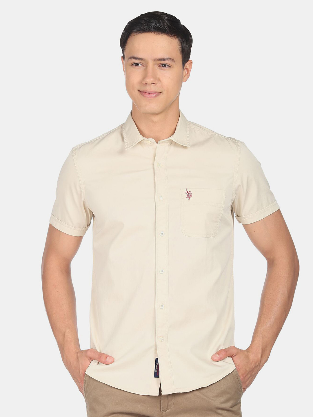 

U.S. Polo Assn. Denim Co. Men Slim Fit Casual Cotton Shirt, Beige
