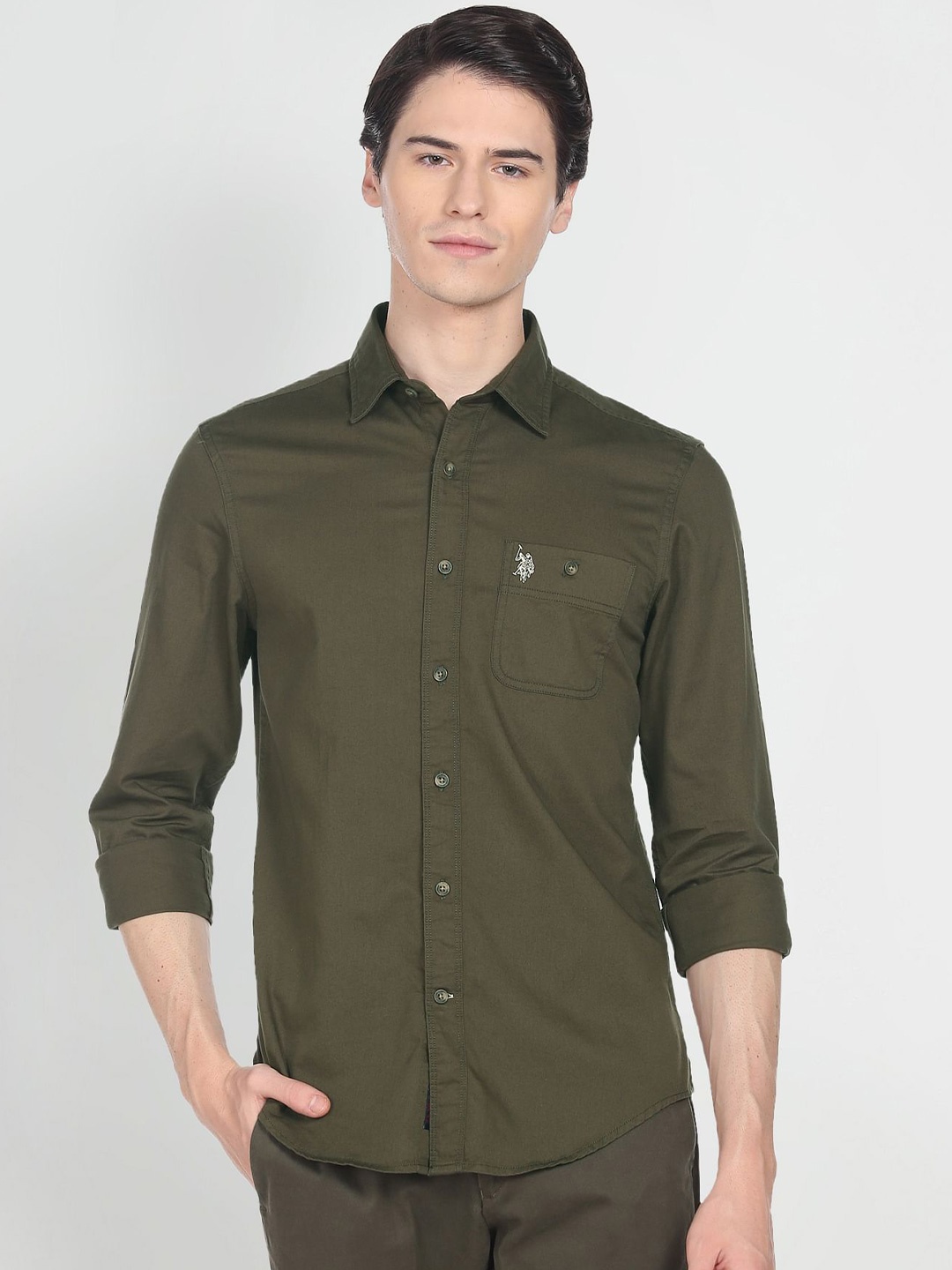 

U S Polo Assn Denim Co Men Olive Green Casual Shirt