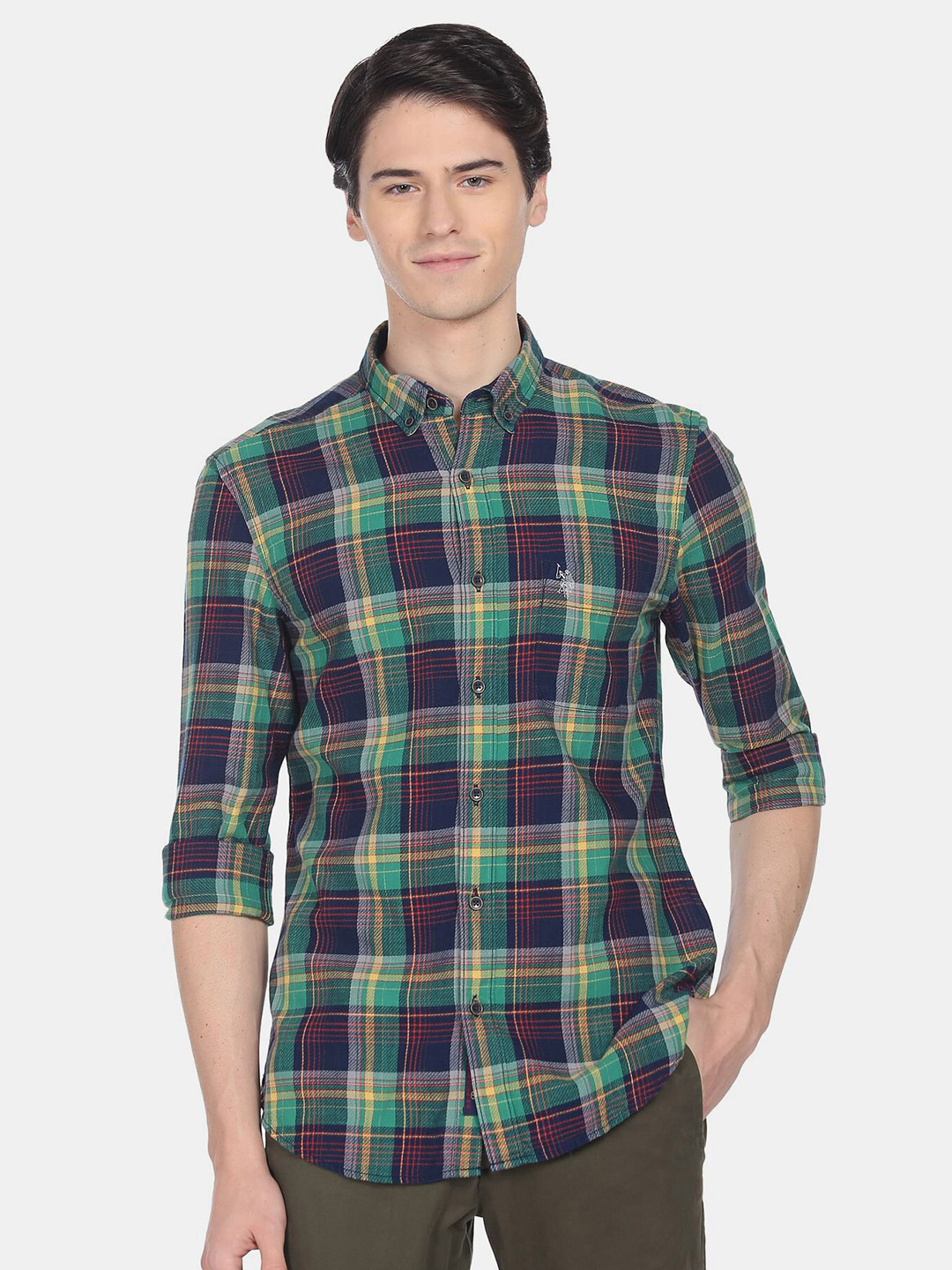 

U.S. Polo Assn. Denim Co. Men Checked Casual Cotton Shirt, Green