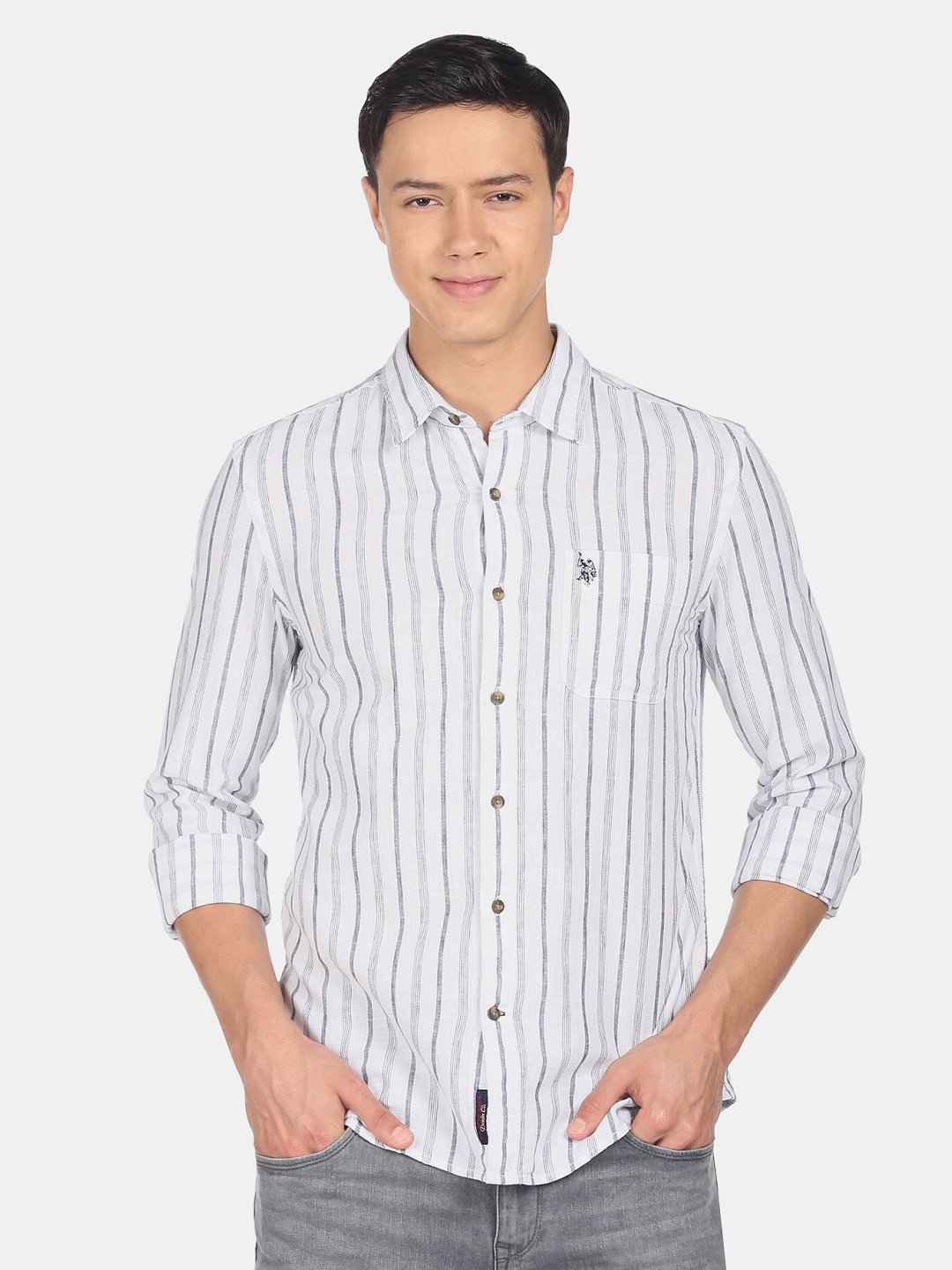 

U.S. Polo Assn. Denim Co. Men Cotton Striped Casual Shirt, White