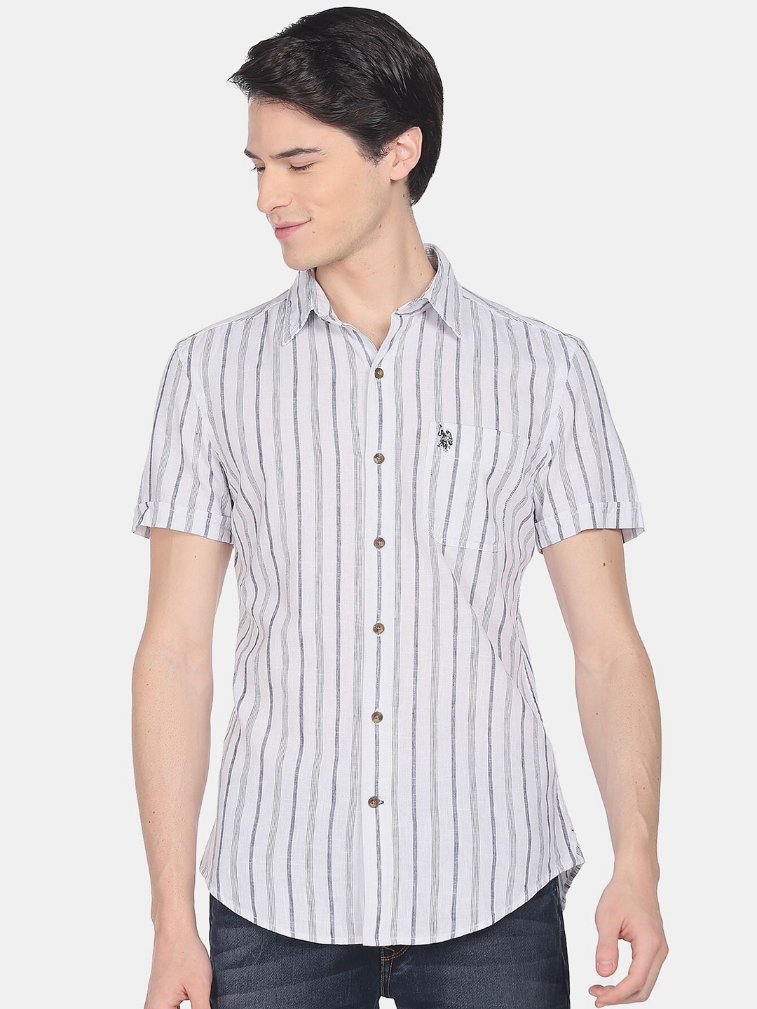 

U.S. Polo Assn. Denim Co. Men Cotton Striped Casual Shirt, White