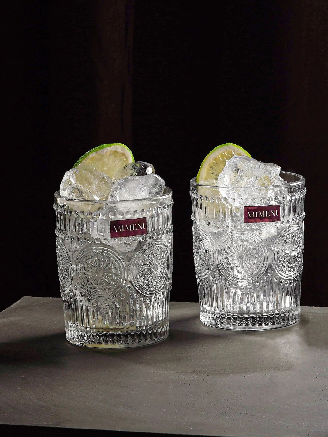 

THE ARTMENT Set Of 4 Modern Art Vintage Transparent Embossed Glasses