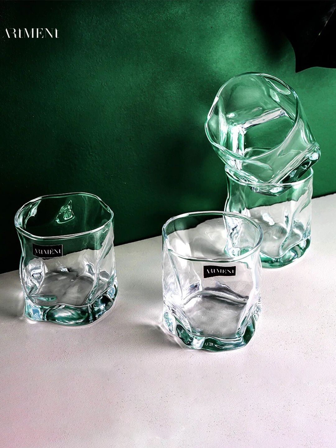 

THE ARTMENT Transparent 4 Pieces Double Bottomed Wave Glass Whiskey Glasses