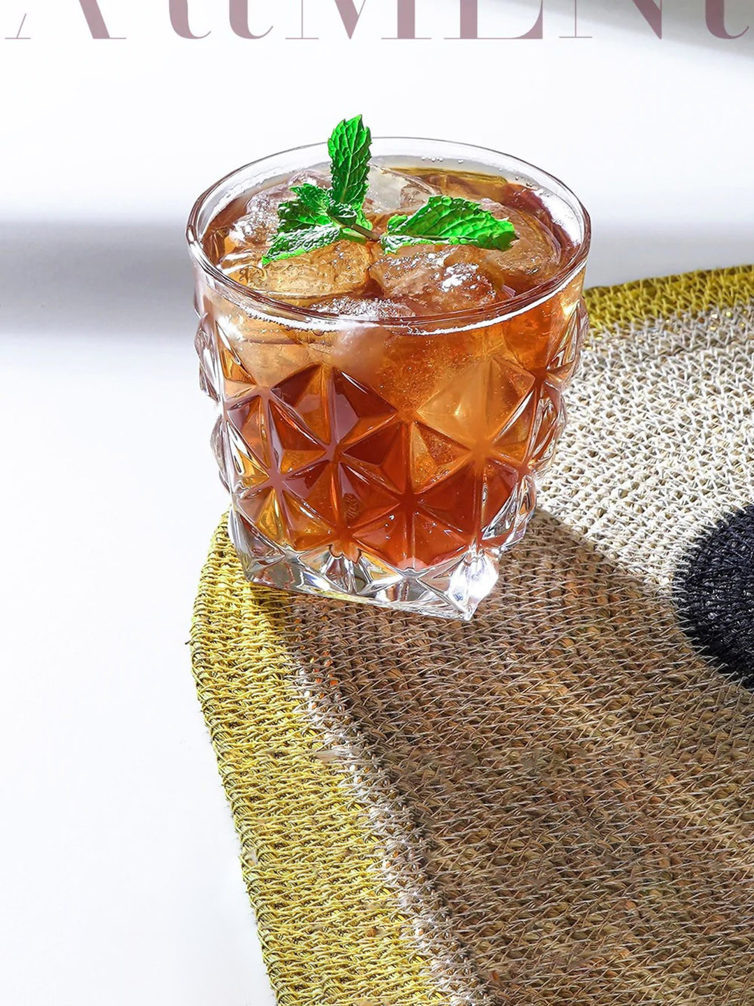 

THE ARTMENT Ghost Listing Set Of 4 Transparent Textured Crystal Diamond Cut Whiskey Glass