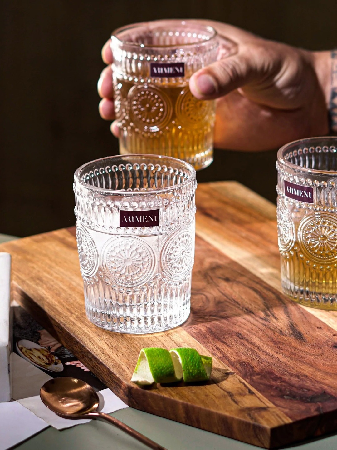

THE ARTMENT Modern Art Set Of 2 Transparent Vintage Embossed Textured Glasses 300 ml