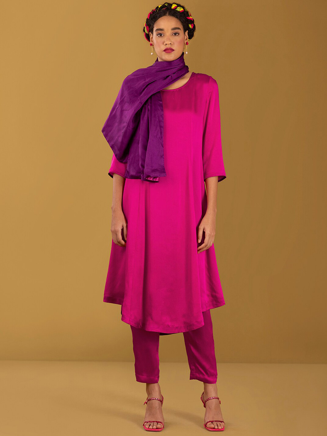

Marigold by FableStreet Kurta with Trousers & With Dupatta, Pink