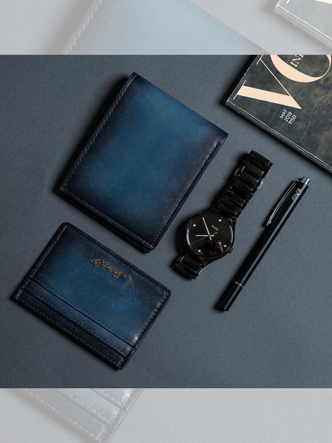 

Saint G Men Solid Genuine Leather Two Fold Wallet With Extra Card Holder, Blue