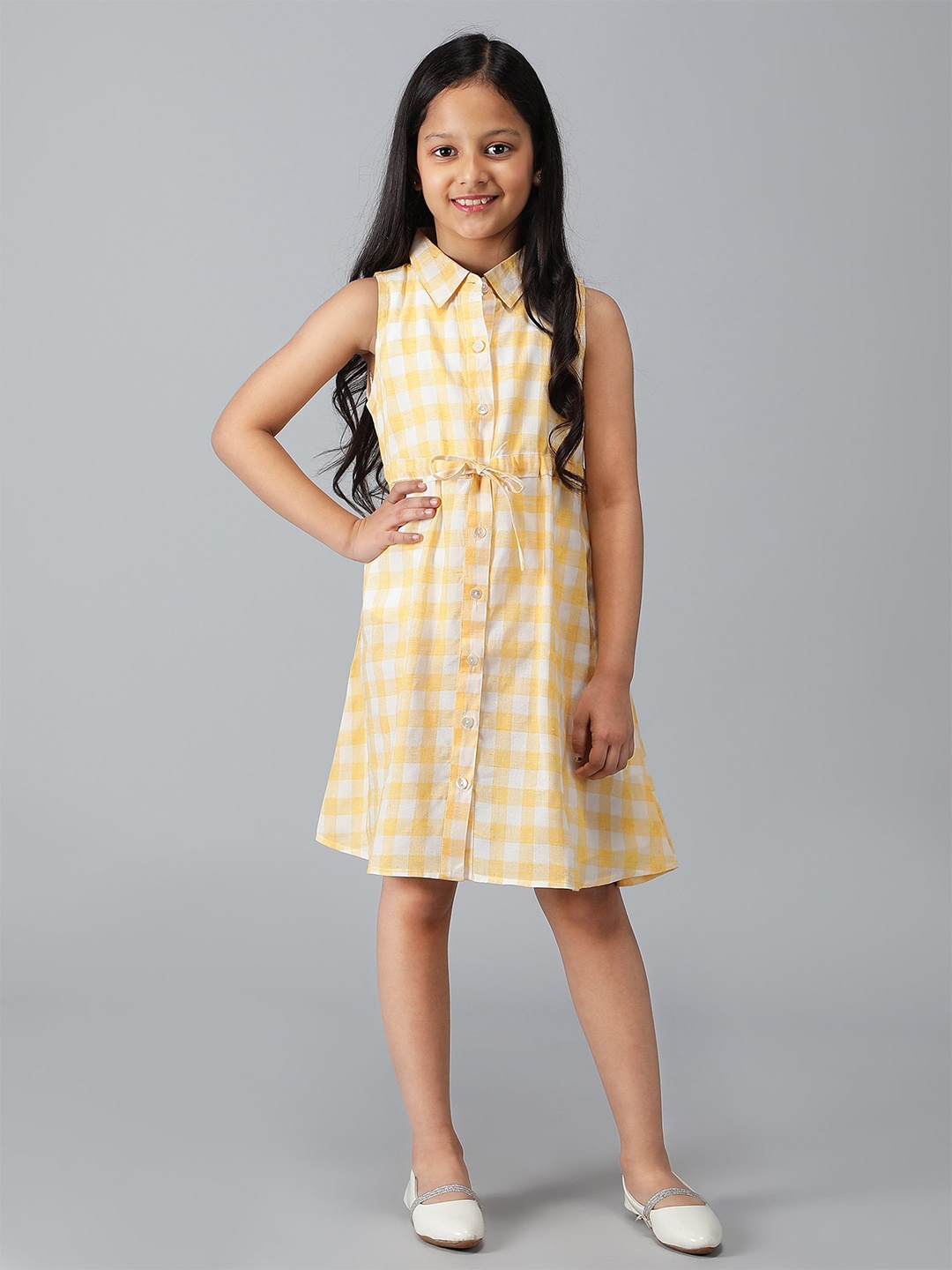 

misbis Girls Checked Sleeveless Shirt Dress, Yellow