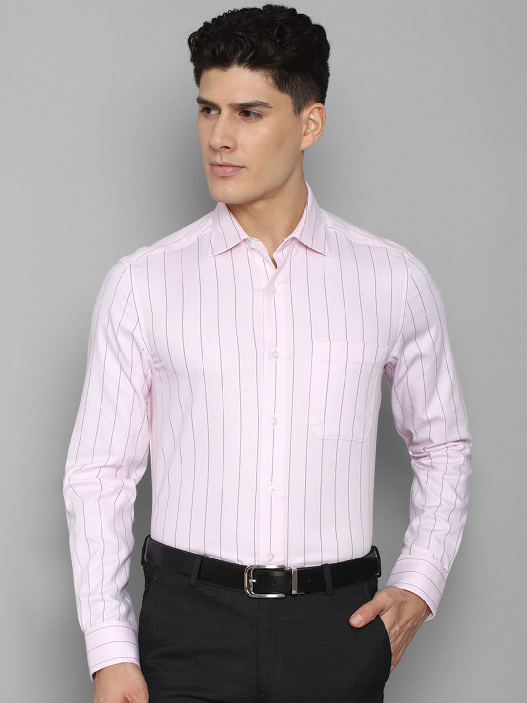 

Louis Philippe Permapress Men Striped Wrinkle Free Formal Cotton Shirt, Pink