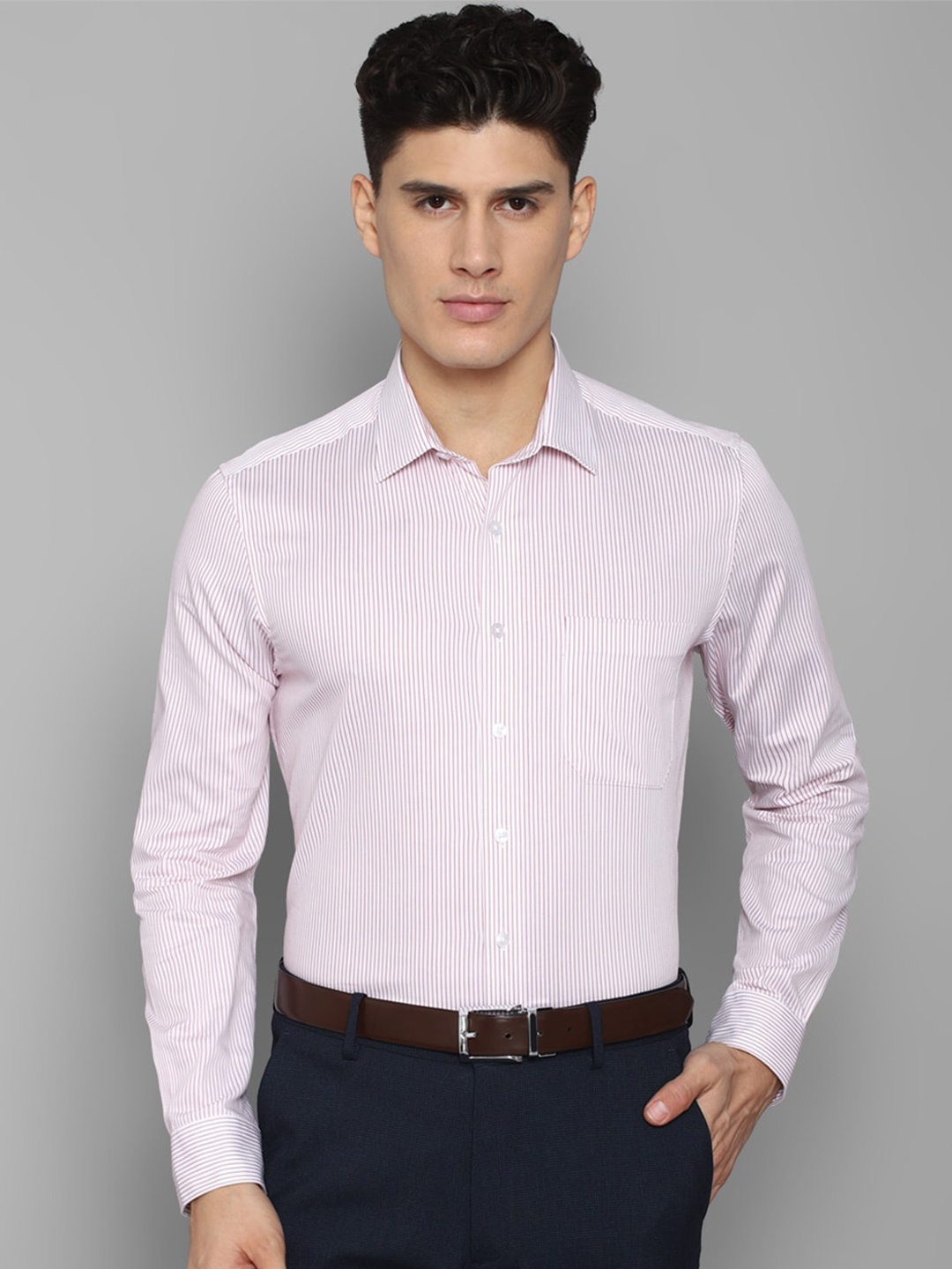 

Louis Philippe Men Striped Formal Cotton Shirt, Pink