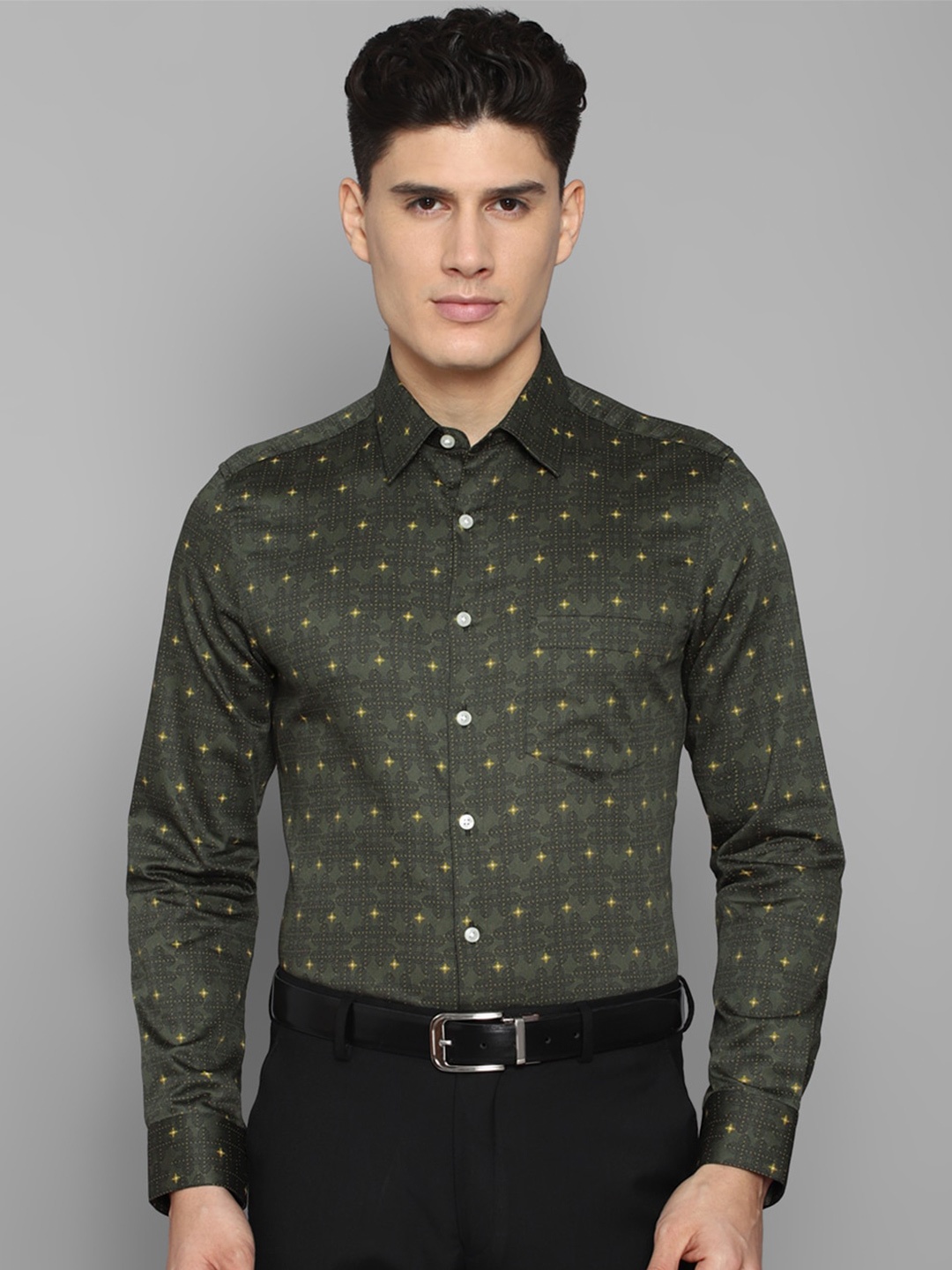 

Louis Philippe Men Printed Formal Cotton Shirt, Olive